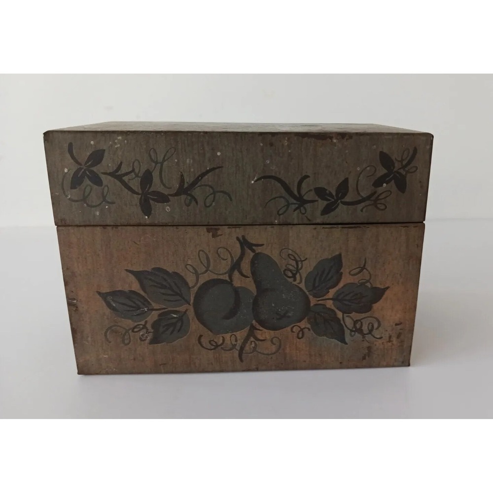 Vintage J. Chein Co. Metal Recipe Box: Brown & Gray Decorative Fruit